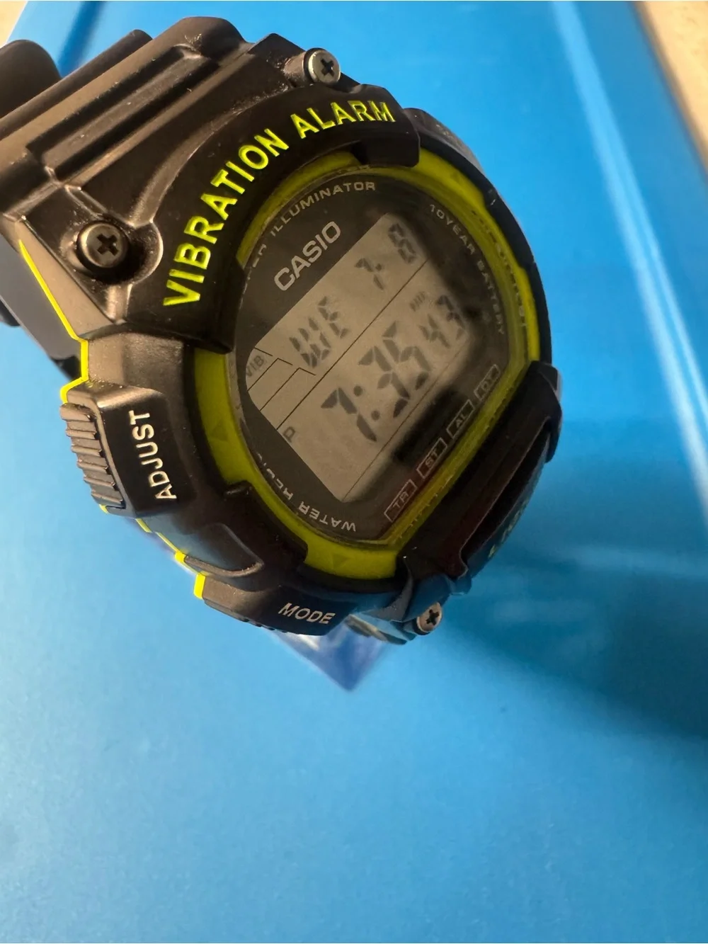 Casio Black and Neon Yellow Digital Vibration Alarm Watch